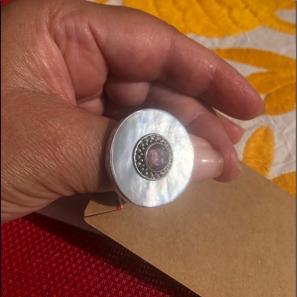 Sterling Silver Ring with Amethyst and Pearl